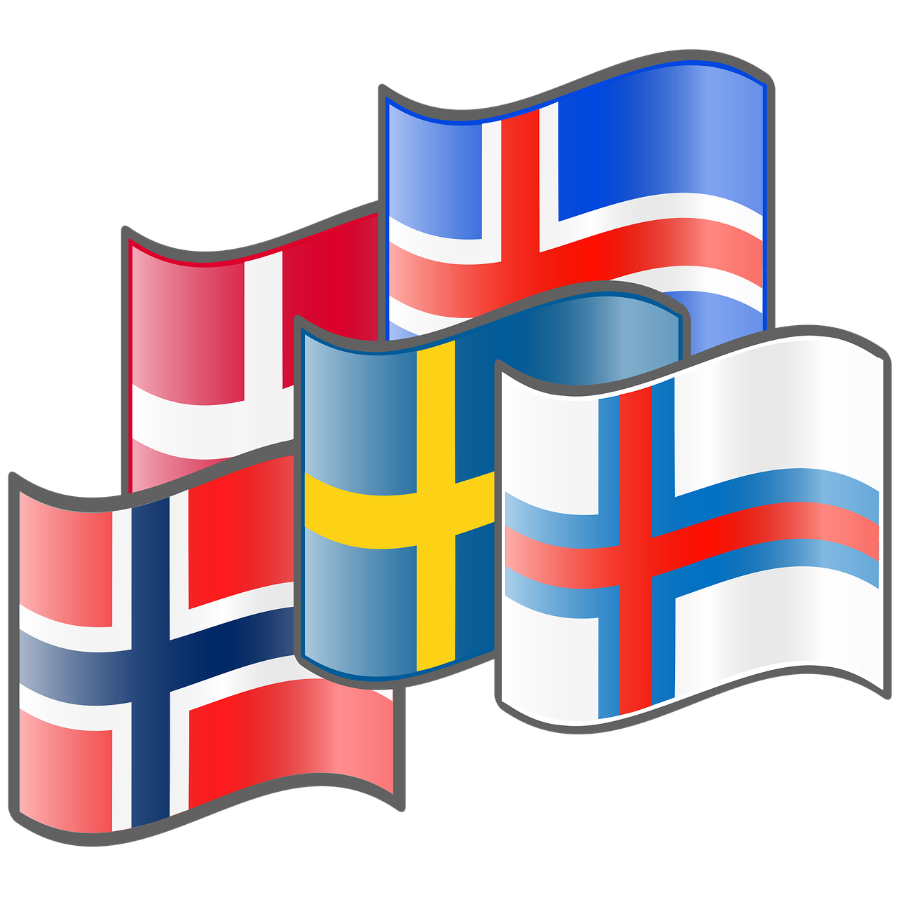 Šiaurinės Vėliavos, Denmark, Iceland, Norvegija, Švedija, Faroes, Danish, Icelandic, Norvegų, Švedijos