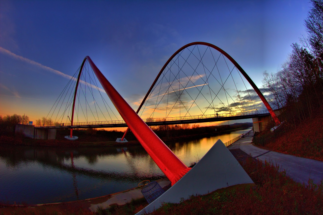 Nordstern Tiltas, Gelsenkirchen, Kanalas, Dusk, Rhine Herne Kanalas, Šiaurės Reinas, Vestfalija, Vietos Poilsis, Nemokamos Nuotraukos,  Nemokama Licenzija