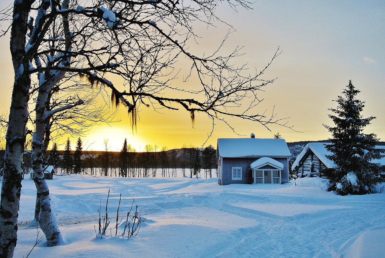 Norrland, Sniegas, Himmel, Žiema, Namas, Mediena, Pagal, Saulėlydis, Vechar, Šiaurė