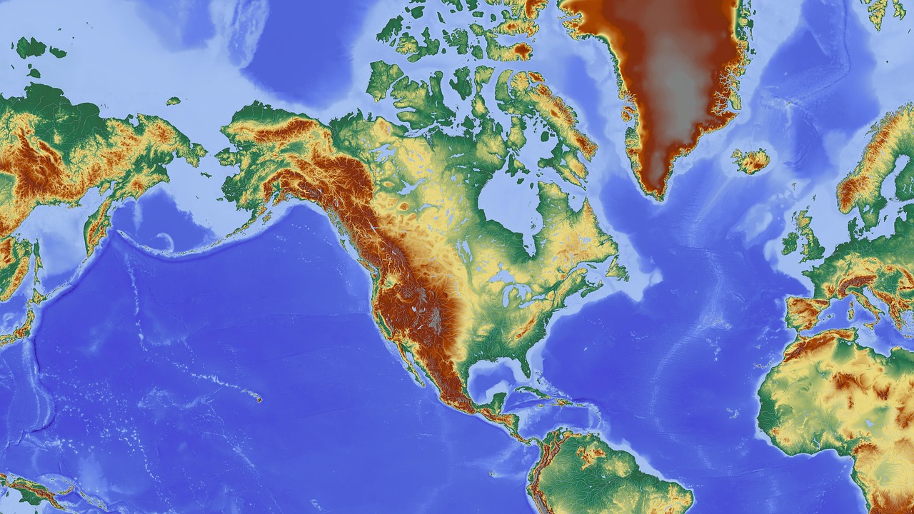 Šiaurės Amerika, Amerikietis, Žemėlapis, Reljefo Žemėlapis, Aukščio Profilis, Aukščio Struktūra, Spalva, Kartografija, Mercatoriaus Projekcija, Atspalvis