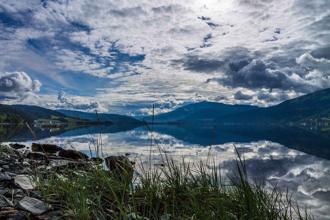 Norvegija, Fjordas, Grazus Krastovaizdis, Vasara, Diena, Dangus, Vanduo, Atspindys, Gamta, Peizažas