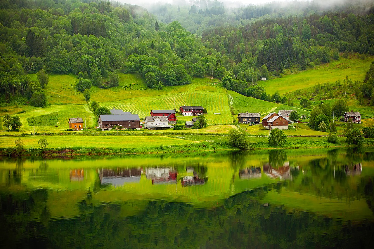 Norvegija, Fjordas, Upė, Vanduo, Apmąstymai, Gražus, Saulėtekis, Aušra, Rūkas, Kalnai