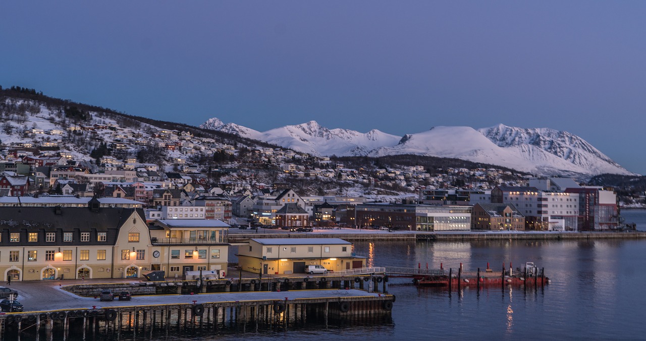 Norvegija, Kranto, Tromso, Architektūra, Kalnas, Sniegas, Skandinavija, Saulėlydis, Vakaras, Norvegų