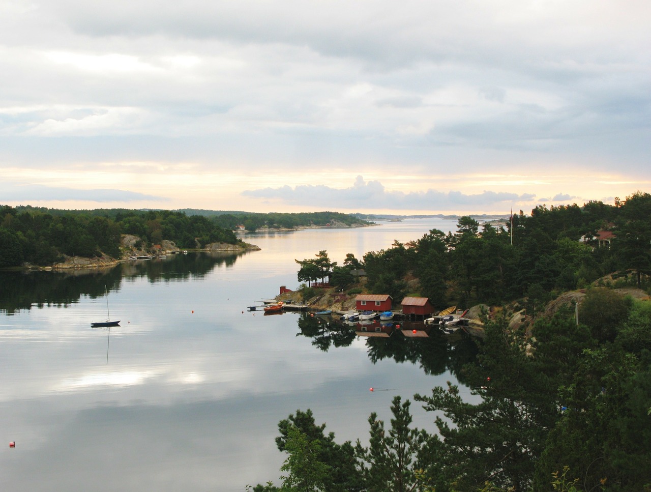 Norvegija, Skandinavija, Homborsundas, Aust Agder, Fjordas, Rytas, Vaizdas, Vanduo, Šventė, Dangus