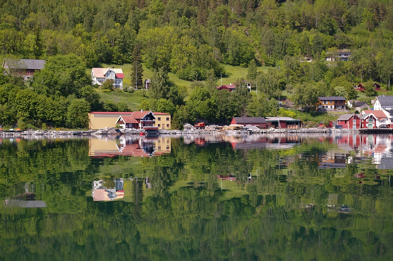 Norvegija, Šventė, Kraštovaizdis, Fjordas, Vasara, Veidrodis, Vanduo, Upė, Poilsis, Namai