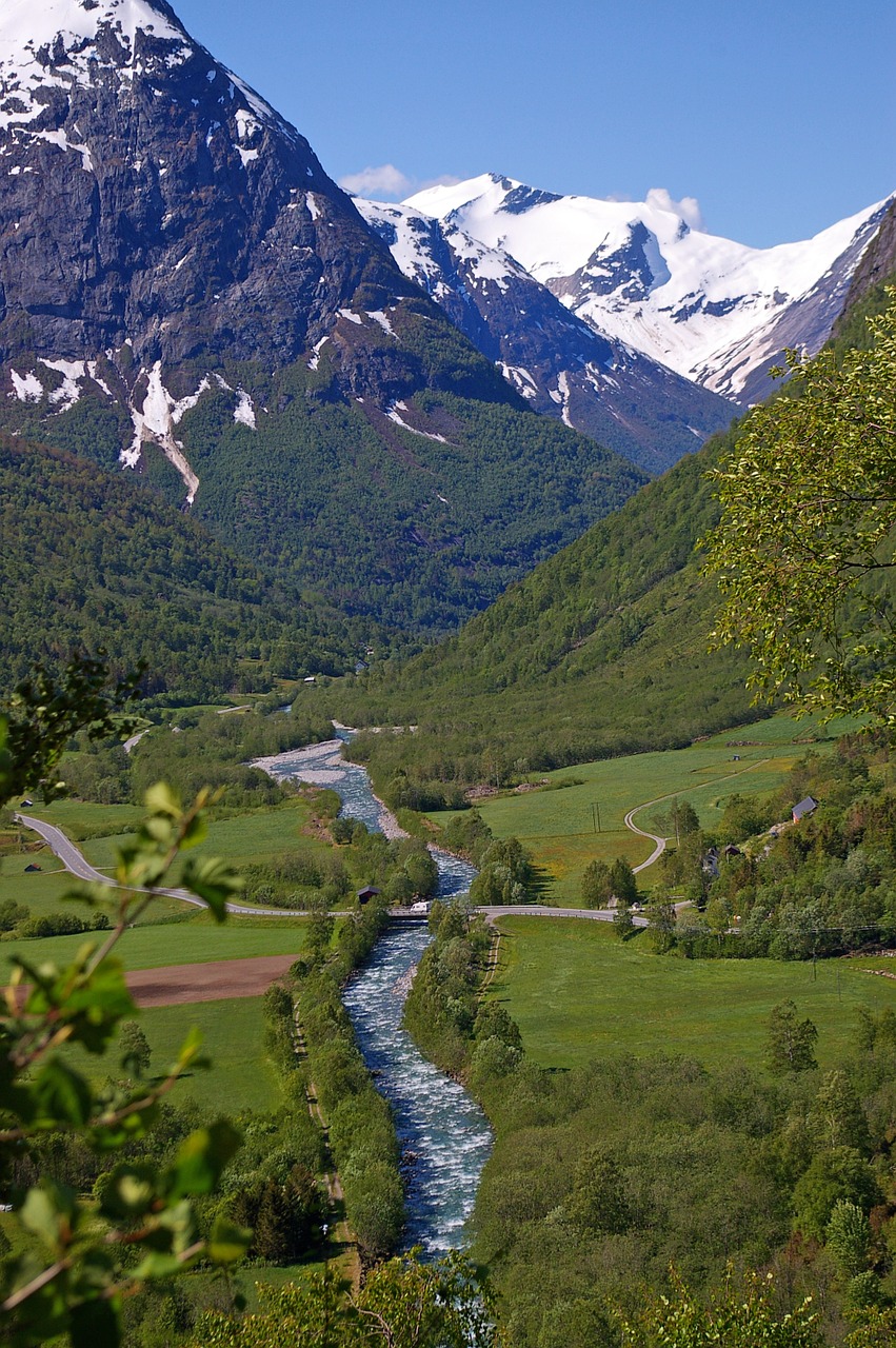 Norvegija,  Fjordlandschaft,  Upė,  Kalnai,  Kraštovaizdis,  Gamta,  Kalnas,  Pieva,  Žalias,  Dangus