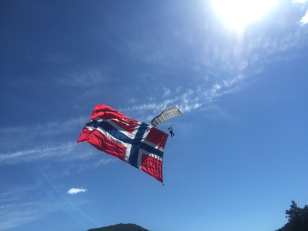 Norvegijos Vėliava, Parašiutas, Nardymas Dangus, Nemokamos Nuotraukos,  Nemokama Licenzija