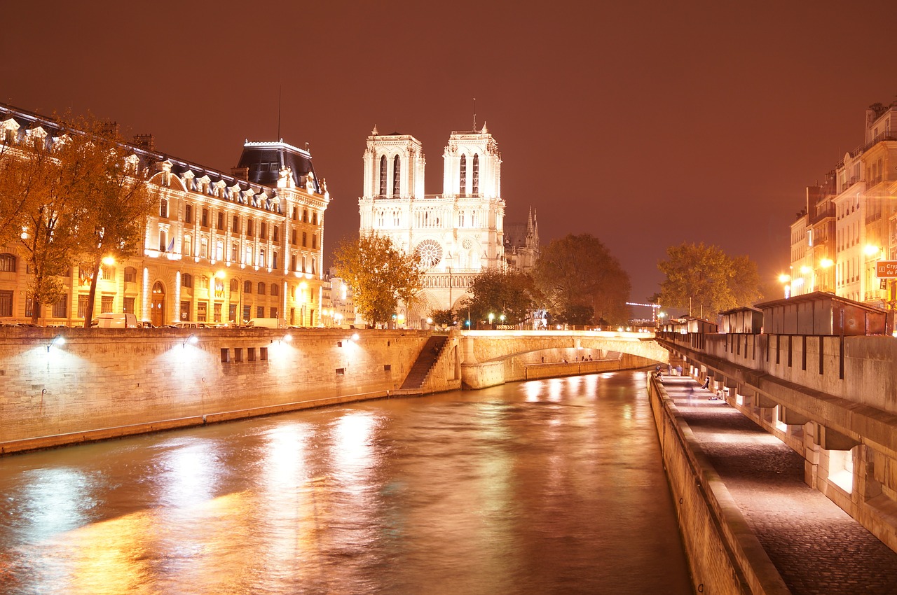 Notre Dame, Paris, Seine, Upė, Tiltai, Miestas, Naktis, Kapitalas, Architektūra, Prancūzų Kalba