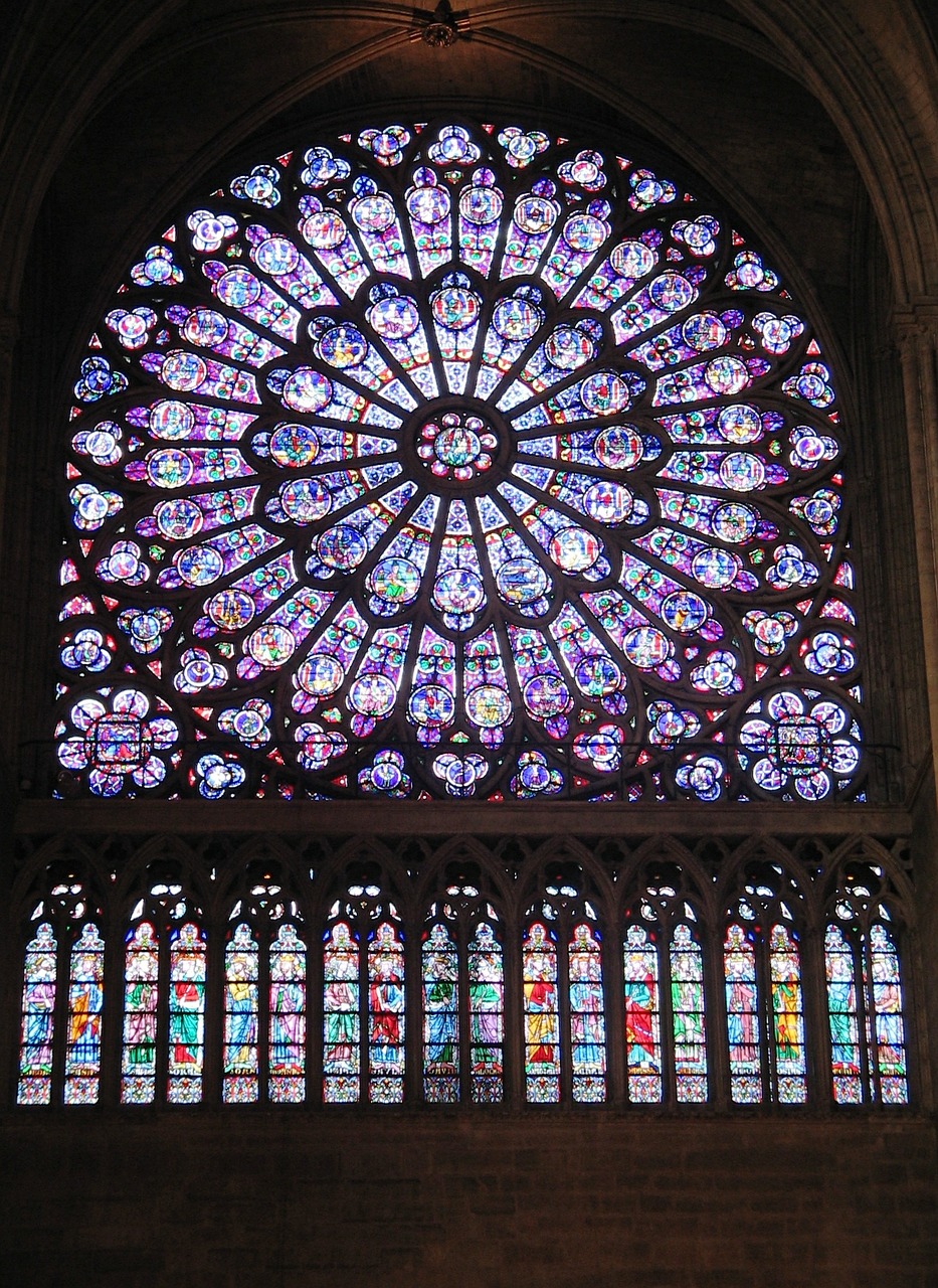 Notre Dame Katedra, Vitražas, Rožė, Paris, France, Bažnyčia, Dizainas, Gotika, Skaičiai, Krikščionis