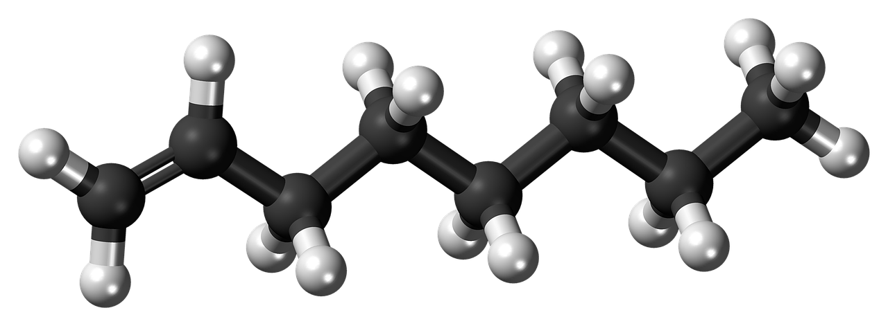 Octene, Alkenas, Rutulys, Stick, Modelis, Molekulė, Cheminis, Struktūra, Atomai, Elementai