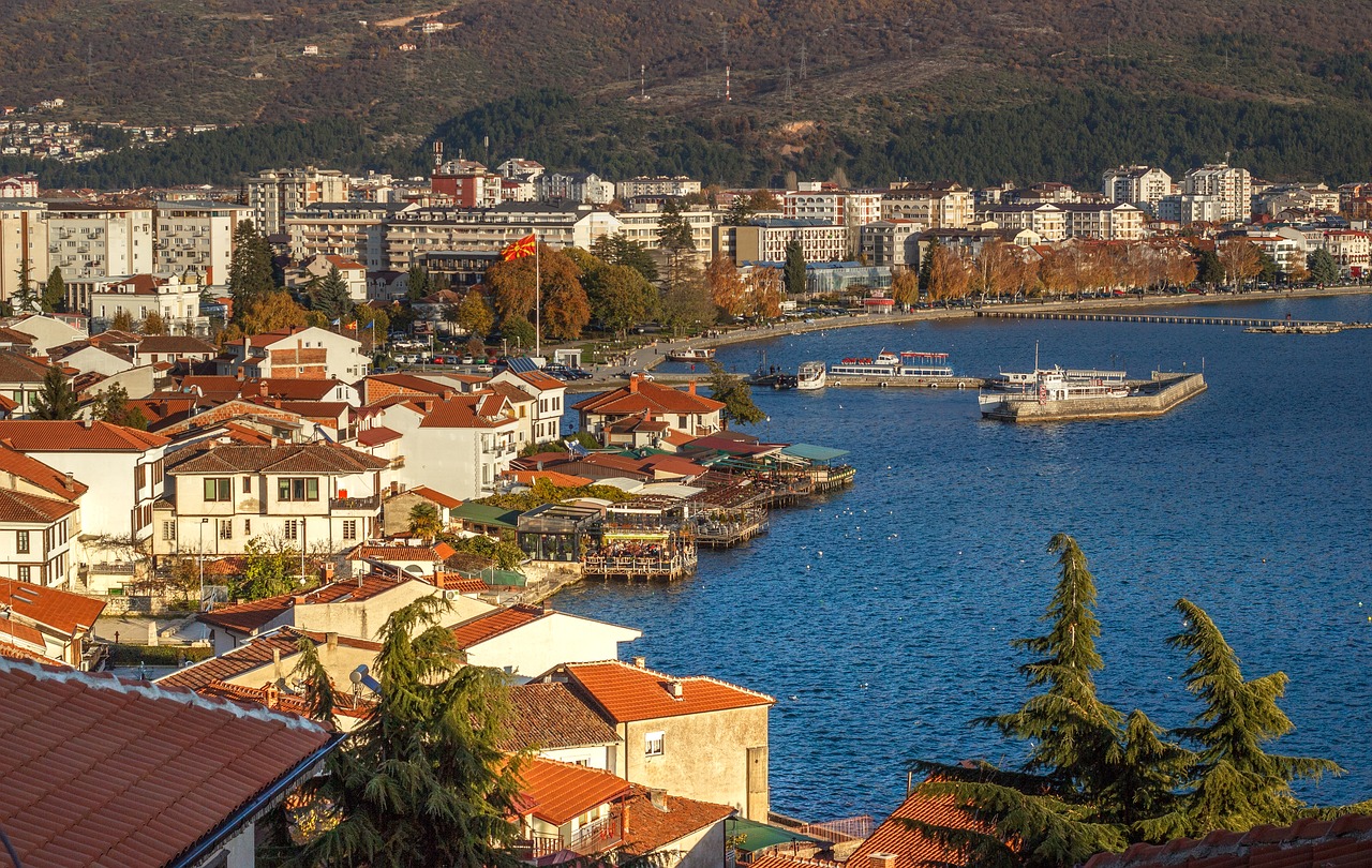 Ohrid Miestas,  Miestas,  Uostas,  Ežeras,  Vanduo,  Kelionė,  Turizmas,  Natūralus,  Makedonija,  Kelionė