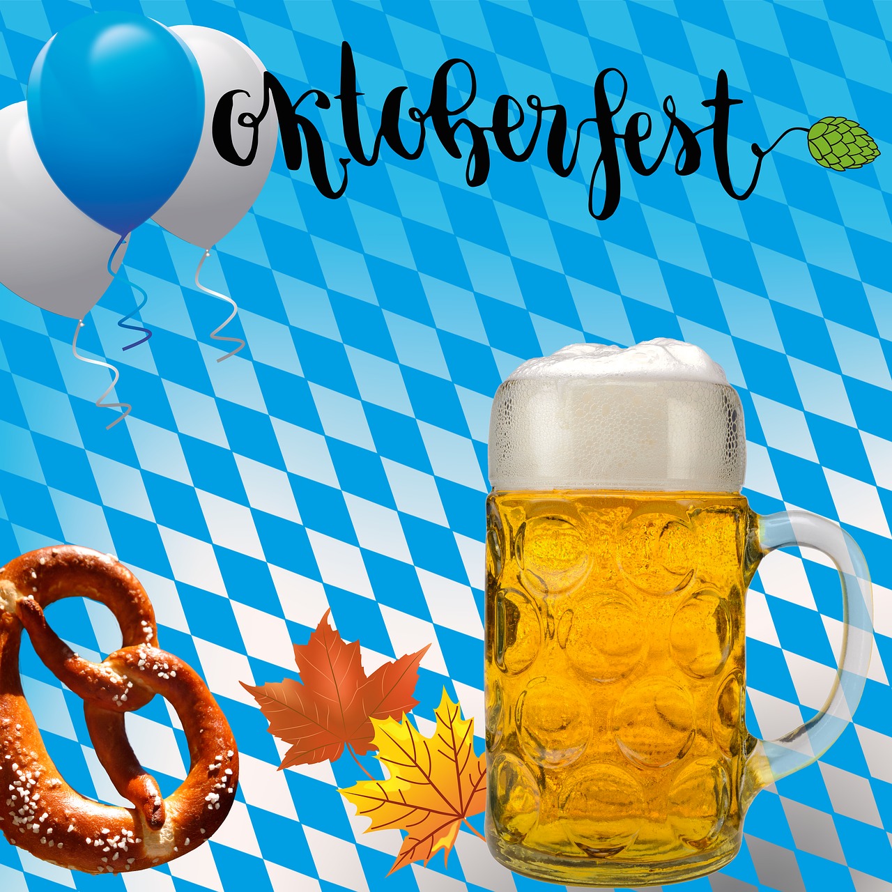 Oktoberfest, Munich, Liaudies Šventė, Bavarija, Bavarian, Linksma, Mėlynas, Balta, Alaus Puodelis, Brezn