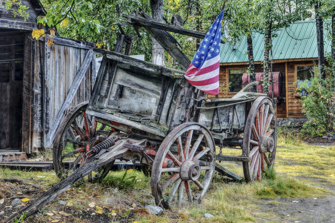 Senas, Medinis, Vagonas, Laukiniai Vakarai, Pietų Amerika, Amerikos Vėliava, Senovės, Vakarietiškas Stilius, Vintage, Senovinis