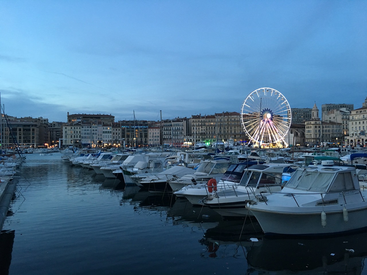 Senas Uostas, Ferris Ratas, Marseille, France, Šviesa, Ratas, Naktis, Vakaras, Miestas, Uostas