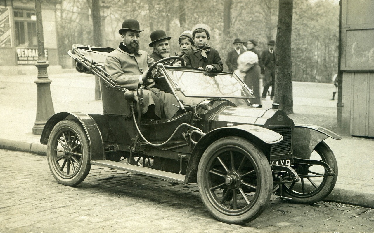 Oldtimer, Automobiliai, Automatinis, Brouhot, Pramonės Revoliucija, 1910, Paris, Šeima, Daugiau, Juoda Ir Balta Fotografija