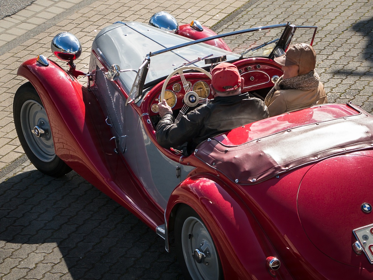 Oldtimer, Automatinis, Bmw, Klasikinis, Automobiliai, Prožektorius, Senas, Raudona, Kabrioletas, Nostalgija