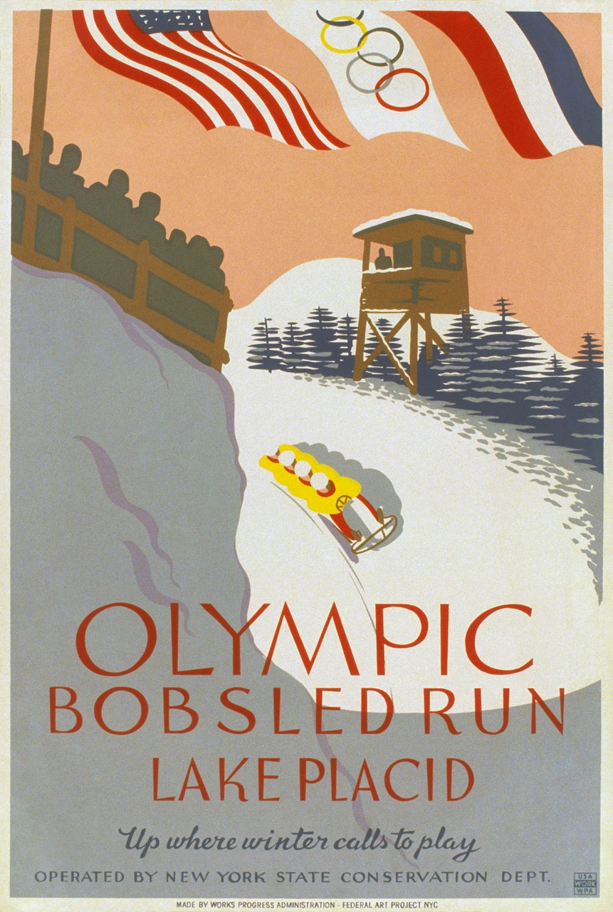 Olimpinės Žaidynės, Bobslejaus, Keturi Vyrai, 1932, Plakatas, Nemokamos Nuotraukos,  Nemokama Licenzija