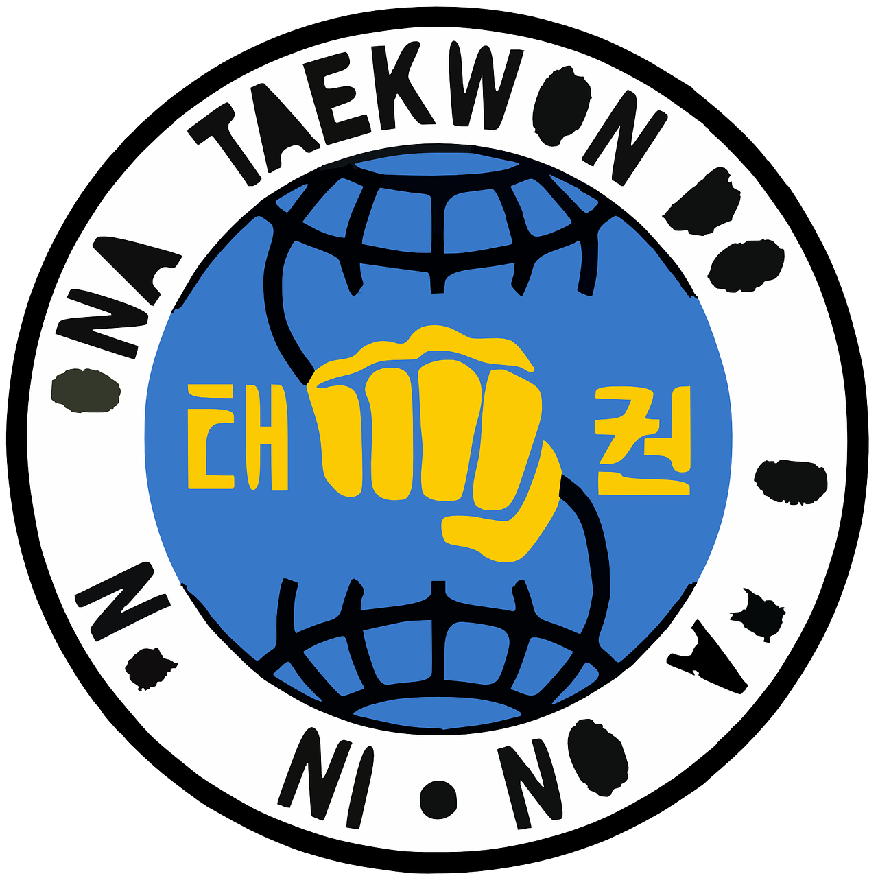 Ant, Taekwondo, Kovų Menai, Logotipas, Kumštis, Geltona, Mėlynas, Balta, Juoda, Apvalus