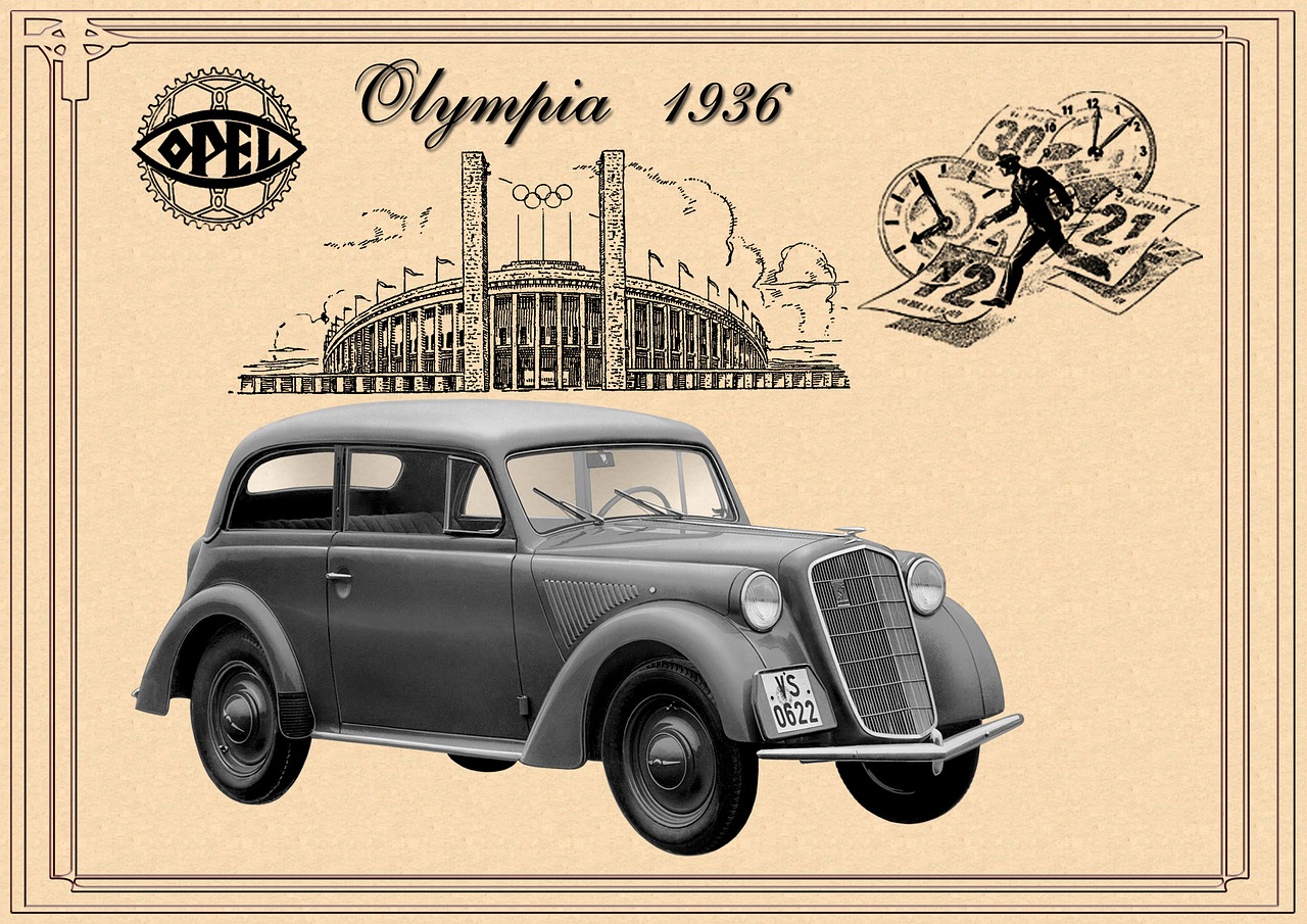 Opel, Olimpija, 1935-1937, Senoji Originali Reklama, Iš Berlyno Laikraščio Nuo 1936 M ., Naujai Peržiūrėtos, Retro, Replicar, Šiuolaikinė Reklama, Iš Opelio 1936 M. Olimpinėse Žaidynėse
