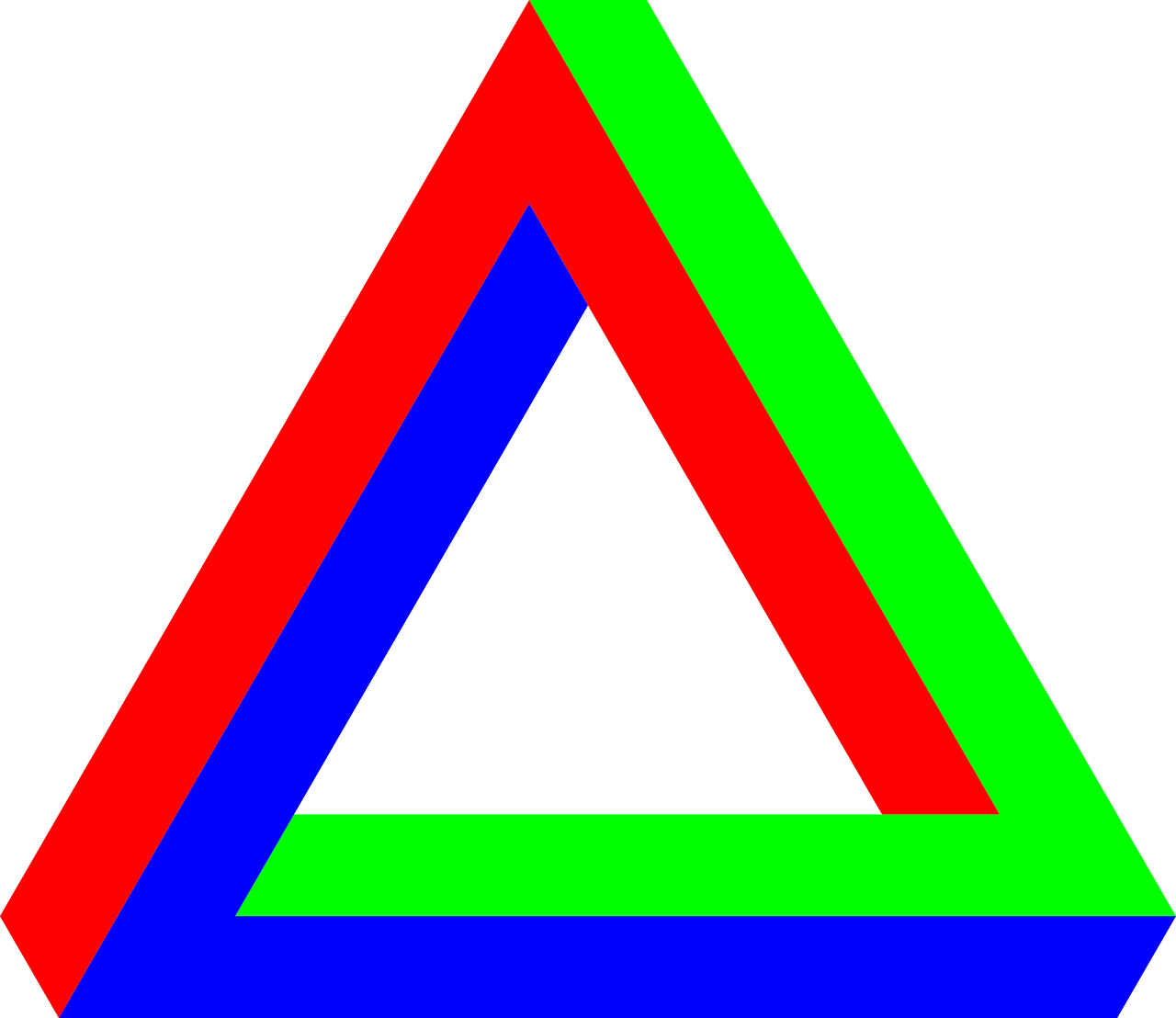 Optinė Iliuzija, Iliuzija, Trikampis, 3D, Mėlynas, Žalias, Neįmanomas, Raudona, Nemokama Vektorinė Grafika, Nemokamos Nuotraukos