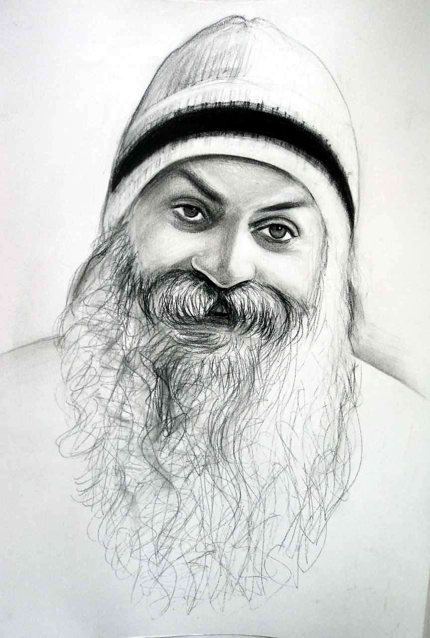 Osho, Guru, Mokytojas, Senas Vyras, Barzda, Pieštukas, Piešimas, Portretas, Kūrybingas, Nemokamos Nuotraukos