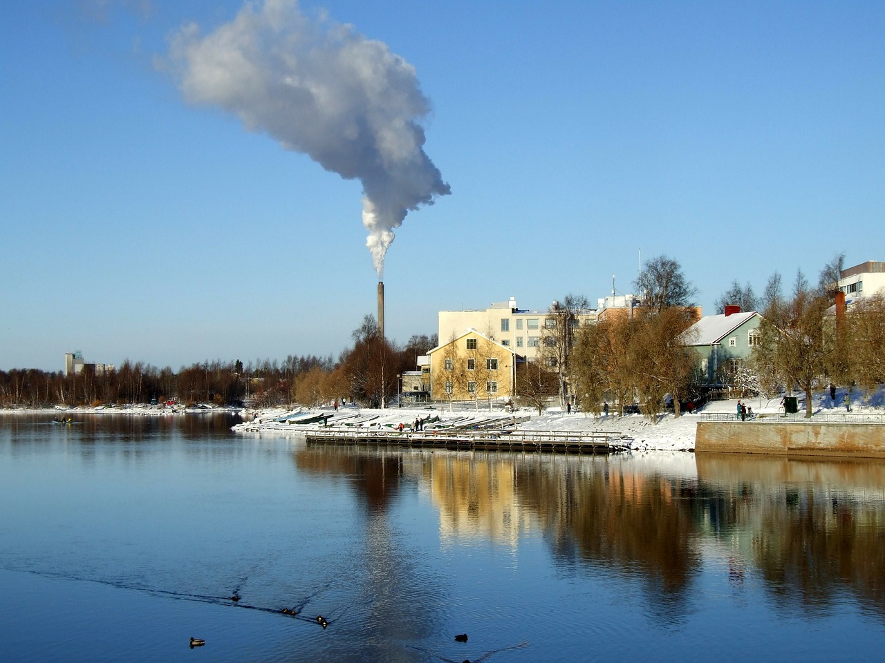 Oulu, Finland, Upė, Ežeras, Vanduo, Apmąstymai, Pastatai, Elektrinė, Dūmai, Architektūra