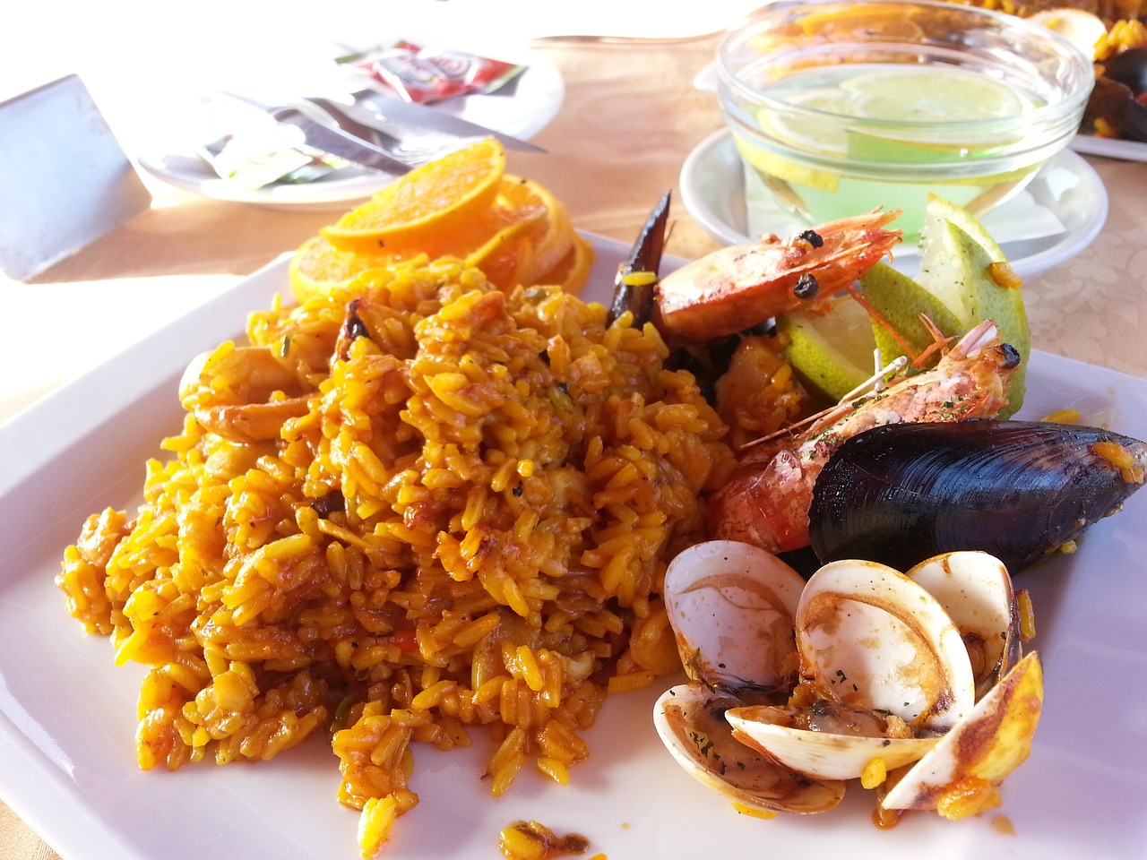 Paella, Žuvis, Jūros Gėrybės, Ispanų, Ispanija, Kanarų Salos, Vasara, Krevetės, Motina, Citrina