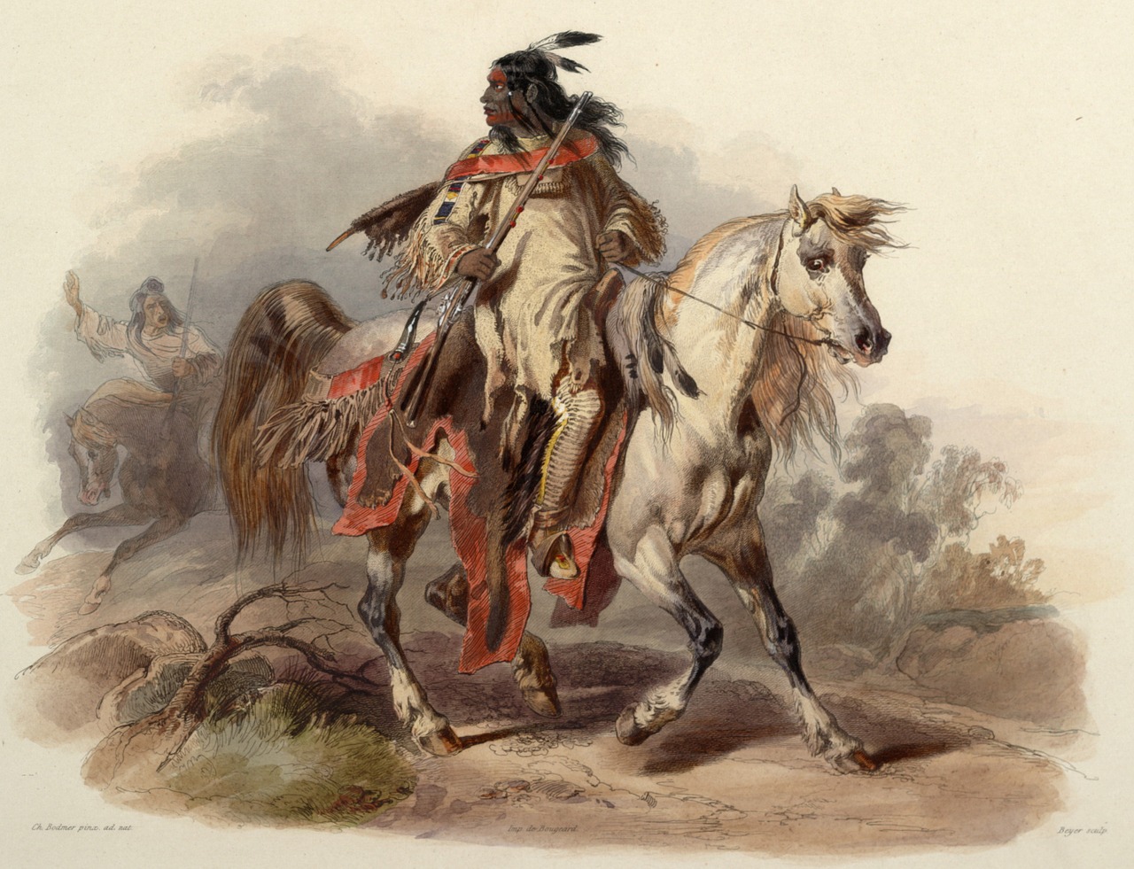 Dažymas, Menas, Meno Kūriniai, Karl Bodmer, 1843, Juodaodis Karys, Indijos, Indėnas, Gentis, Tribal