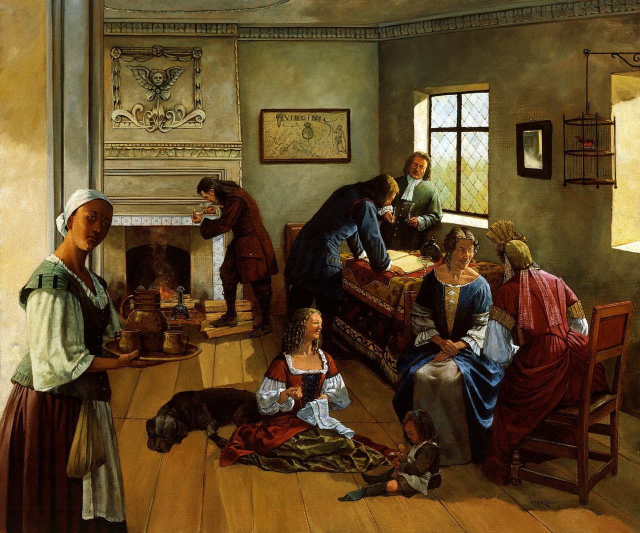Dažymas, Menas, 1690-Tieji Metai, Virginia, Šeima, Vyrai, Moterys, Vaikas, Tarnaitė, Vergas