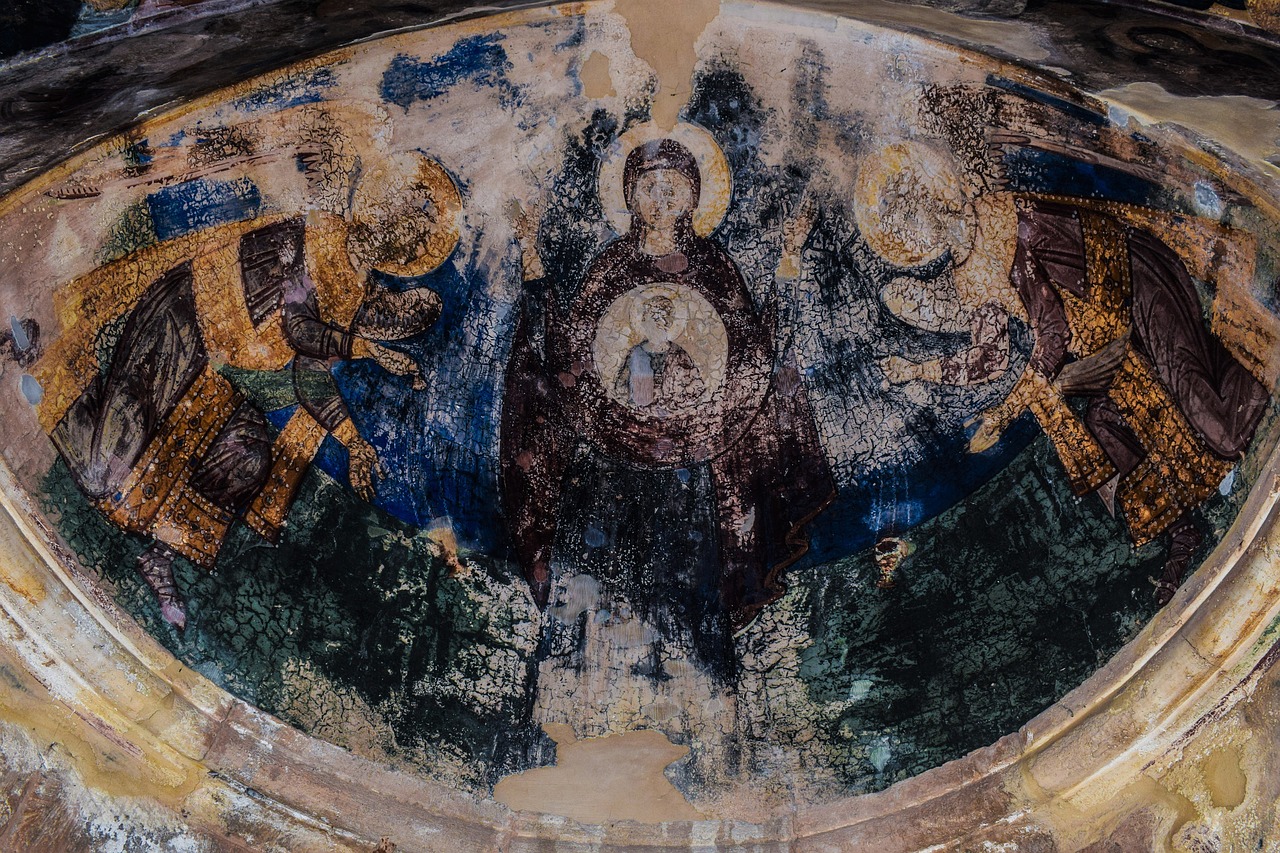 Panayia, Mergelė Marija, Ikonografija, Dažymas, Byzantine, Kipras, Sotira, Ayios Mamas, Bažnyčia, Viduramžių