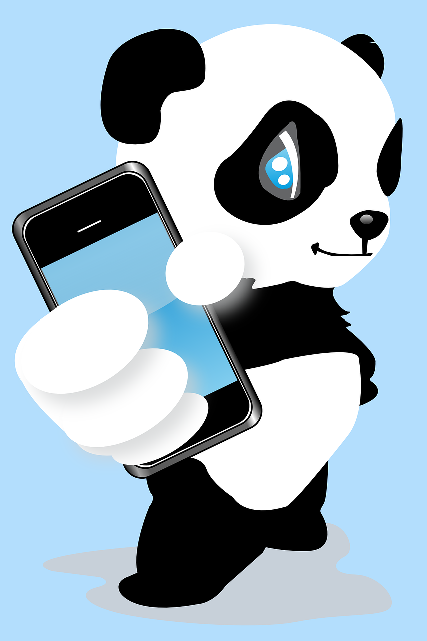 Panda, Turėti, Mėlynas, Telefonas, Išmanusis Telefonas, Mobilusis Telefonas, Mobilusis Telefonas, Android Os, Delninis, Nemokama Vektorinė Grafika