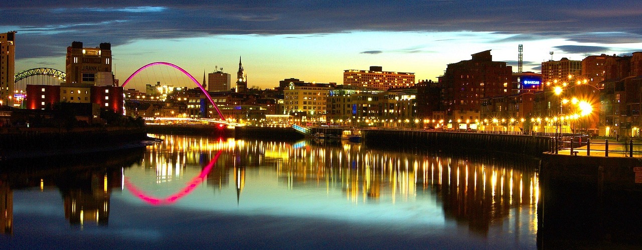 Panorama, Newcastle Upon Tyne, Upė, Miesto, Miestas, Atspindys, Architektūra, Miesto Panorama, Spalvinga, Žibintai
