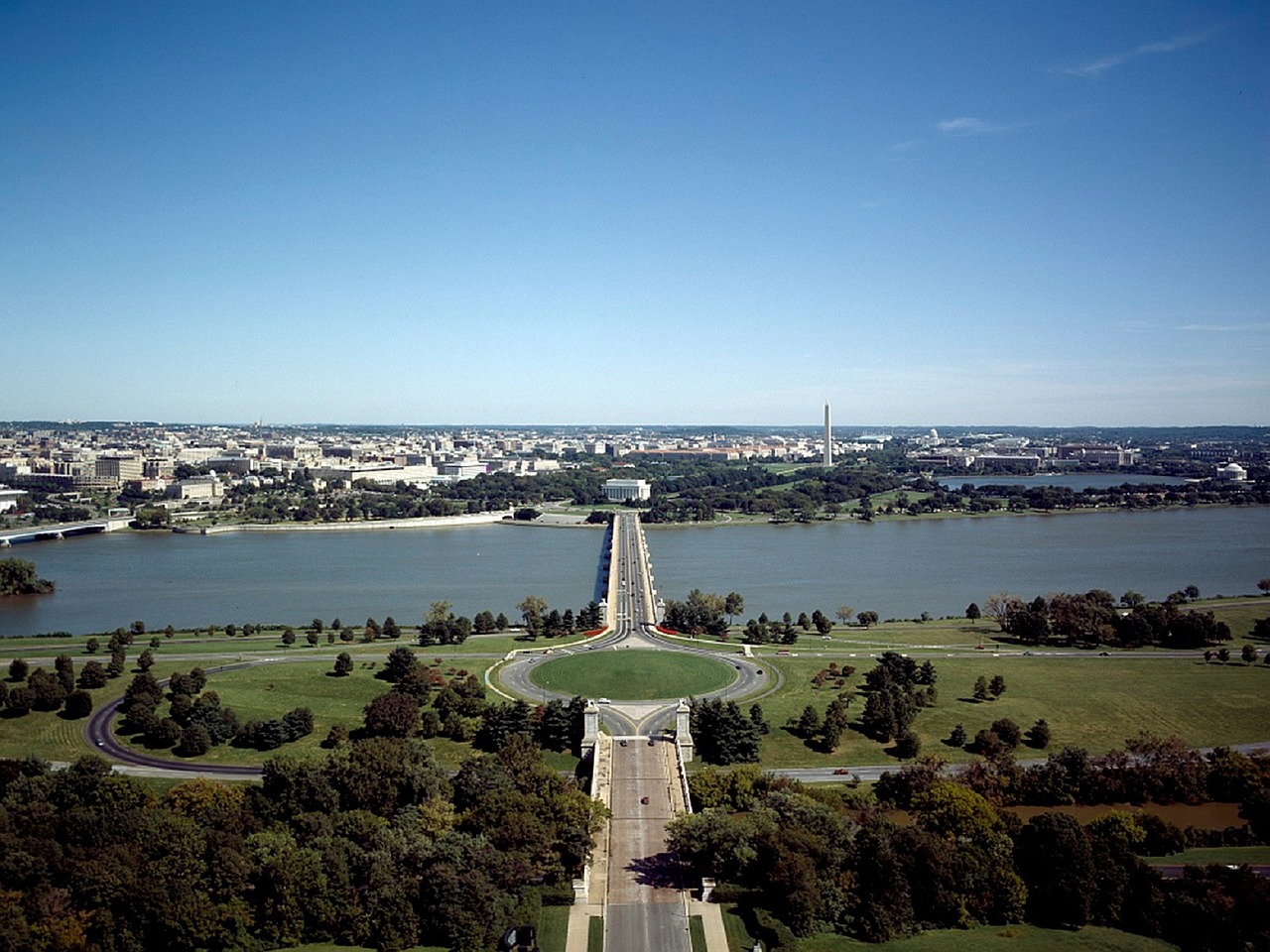 Panorama, Vašingtonas, Kraštovaizdis, Potomac Upė, Džordžas Vašingtono Memorialinis Keltuvas, Panorama, Architektūra, Jefferson Memorialas, Kapitalas, Miesto