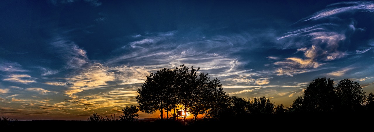 Panorama, Saulėlydis, Debesys, Vakaras, Abendstimmung, Medžiotojas Buvo, Ešeriai, Medžiai, Miškas, Dangus