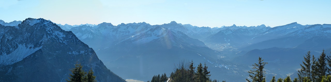 Panorama, Alpių, Žiema, Kalnai, Allgäu, Sniegas, Kraštovaizdis, Kalnų Viršūnių Susitikimas, Ifen, Kleinwalsertal