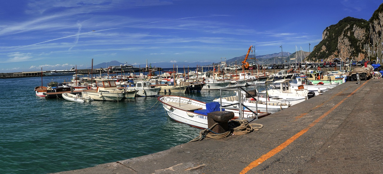 Panorama, Uostas, Capri, Italy, Privatus Uostas, Valtys, Vanduo, Adrijos Jūra, Vesuvius, Molas