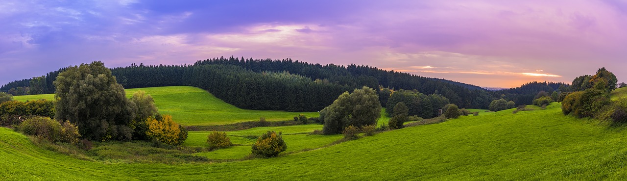 Panorama, Kraštovaizdis, Bavarija, Saulėlydis, Twilight, Vaizdingas, Gražus, Žalias, Medžiai, Miškai