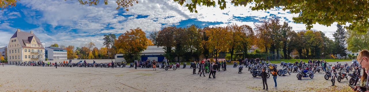 Panorama, Ruduo, Susitikimas, Saulė, Debesys, Dangus, Erdvė, Motociklai, Namai, Nemokamos Nuotraukos