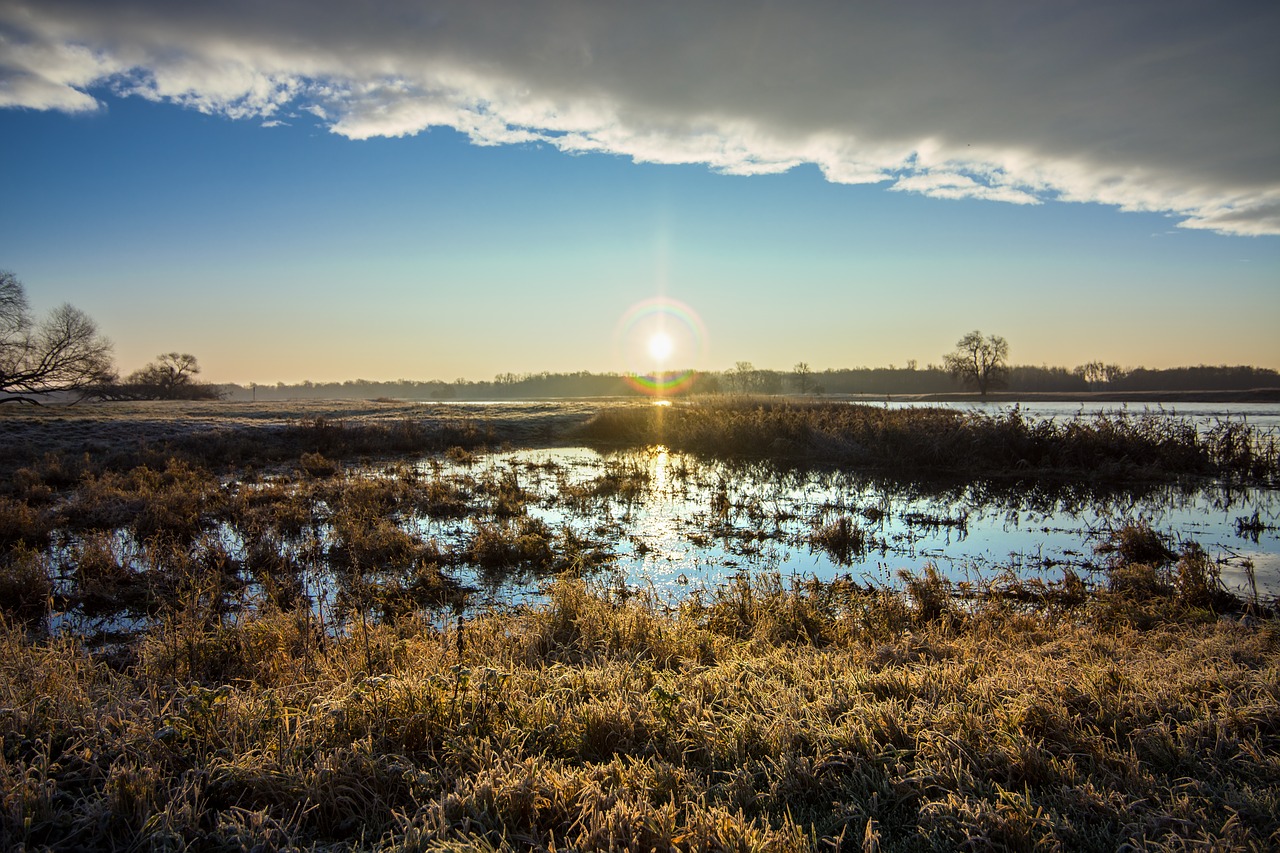 Panorama, Gamta, Vandenys, Dangus, Saulėlydis, Saulė, Upė, Elbwiesen, Saulėtekis, Nemokamos Nuotraukos