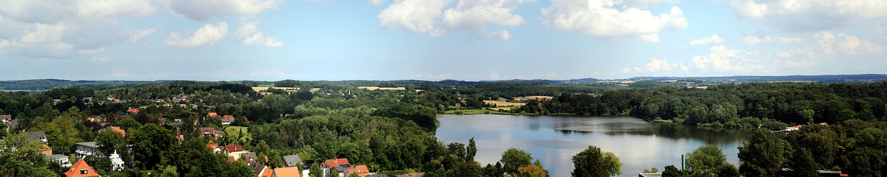 Panorama, Panoraminis Vaizdas, Gamta, Vandenys, Kraštovaizdis, Eutinas, Ežeras, Miškas, Debesys, Plön