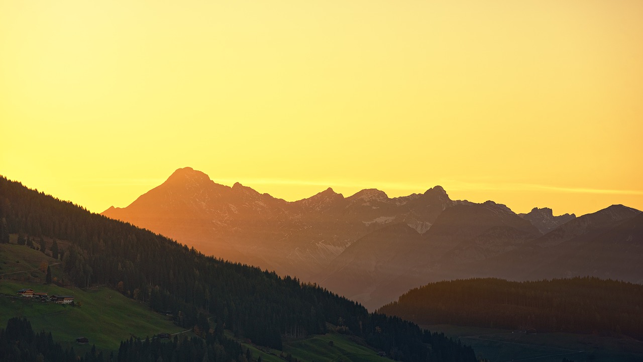 Panorama,  Saulėlydis,  Aušra,  Gamta,  Kalnas,  Alpių,  Geltona,  Kraštovaizdis,  Dangus,  Austria