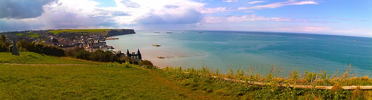 Panorama, Arromanches, Normandija, Jūra, Vandenynas, Gamta, Kaimas, Pusė, Kraštovaizdis, France