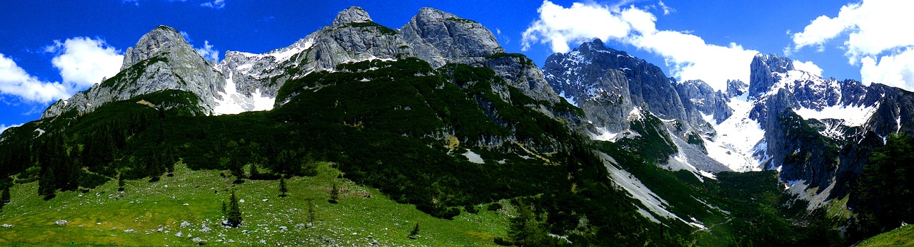 Panorama, Tennengebirge, Kalnai, Pranešta, Debesys, Perspektyva, Kraštovaizdis, Gamta, Gėlės, Kalnų Pieva