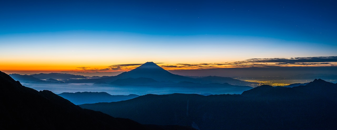 Panoraminis Kraštovaizdis, Mt Fuji, Prieš Aušrą, Tyla, Prie Miesto Šlaito Yra Žiburiai, Fujinomiya, Japonija, Nemokamos Nuotraukos,  Nemokama Licenzija