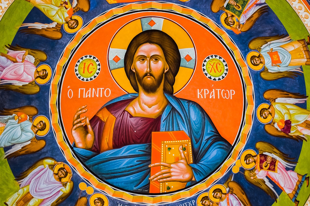 Pantocrator, Jėzus Kristus, Angelai, Ikonografija, Dažymas, Lubos, Koplyčia, Bažnyčia, Ayios Dimitrianos, Tersefanou