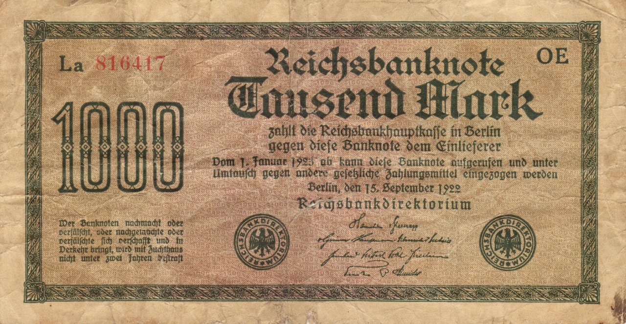 Popieriniai Pinigai, Banknotas, Banknotai, Imperijos Banknotas, Vokiečių Imperija, 1922, Senas, Ženklas, Reichsmark, Ekonominė Krizė
