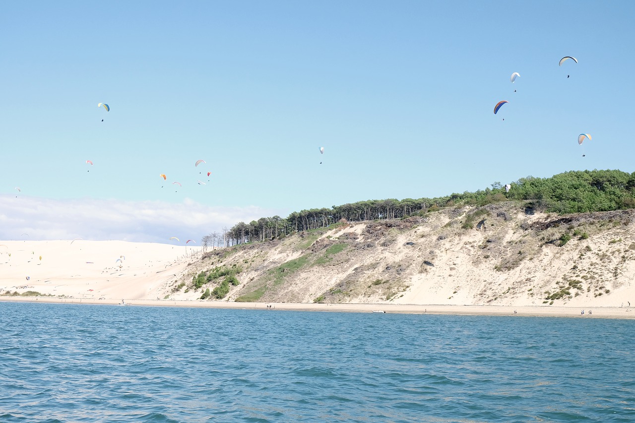 Parašiutai, Paragliding, Mėlynas, Dangus, Saulės Šviesa, Vasara, Vanduo, Vandenynas, Jūra, Papludimys