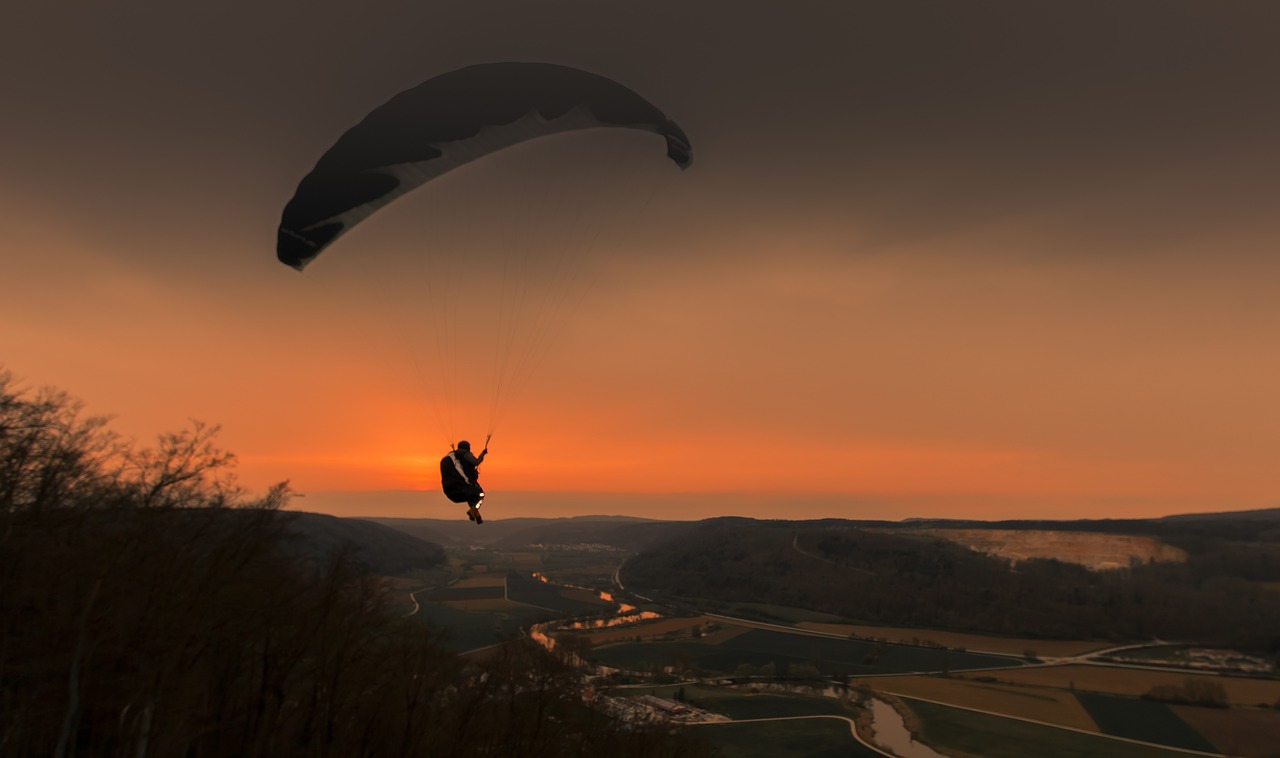 Paragleris, Slėnis, Kalnai, Vaizdas, Dangus, Kraštovaizdis, Panorama, Saulėlydis, Gamta, Nemokamos Nuotraukos