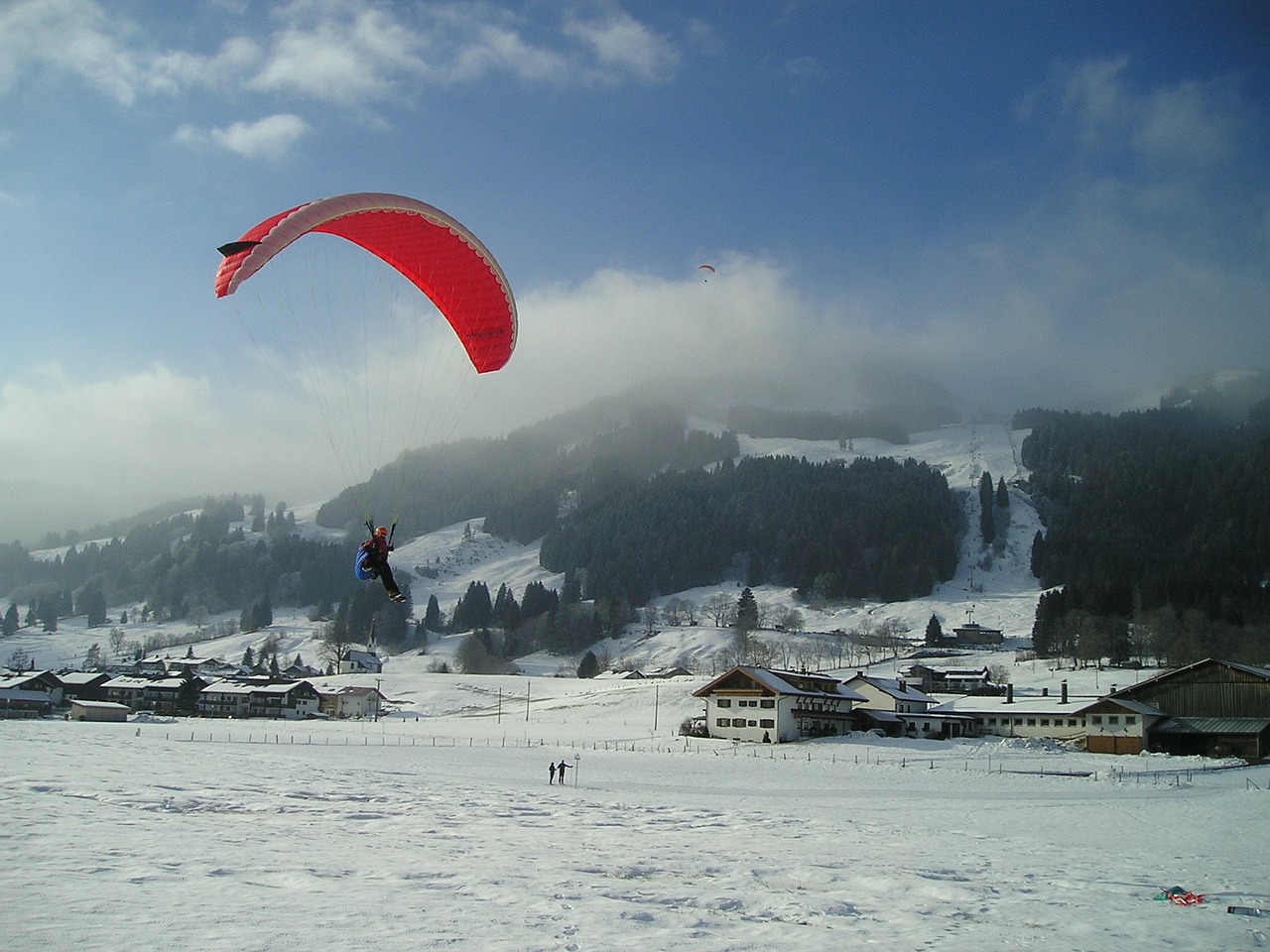 Paragliding, Skristi, Paragleris, Kalnai, Laisvė, Allgäu, Sniegas, Žiema, Nemokamos Nuotraukos,  Nemokama Licenzija