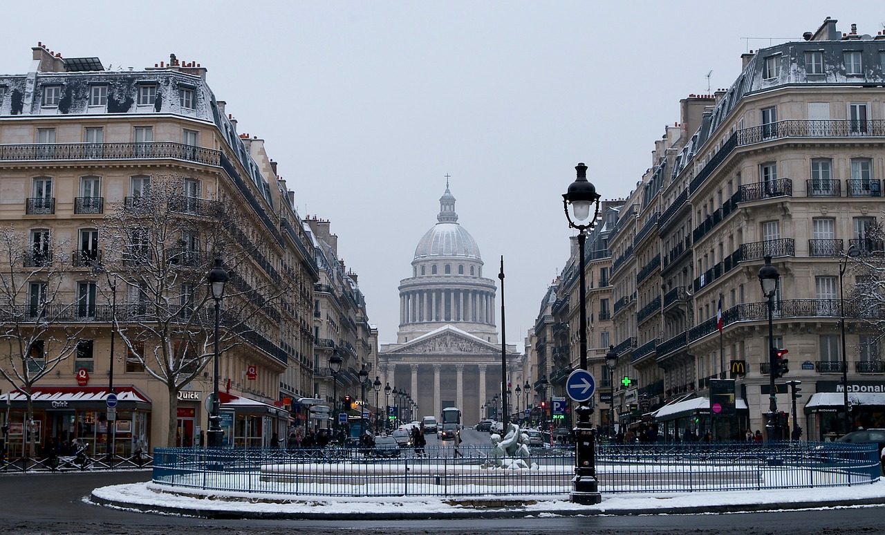 Paris, France, Pastatai, Žiema, Sniegas, Gatvė, Transporto Priemonės, Miestas, Miestai, Miesto